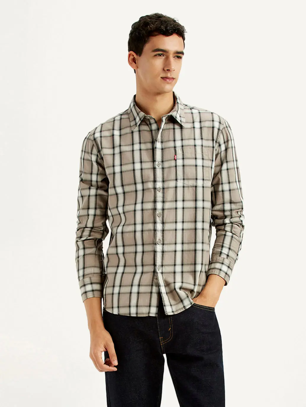 Men's Checkered Beige Slim Fit Shirt 1