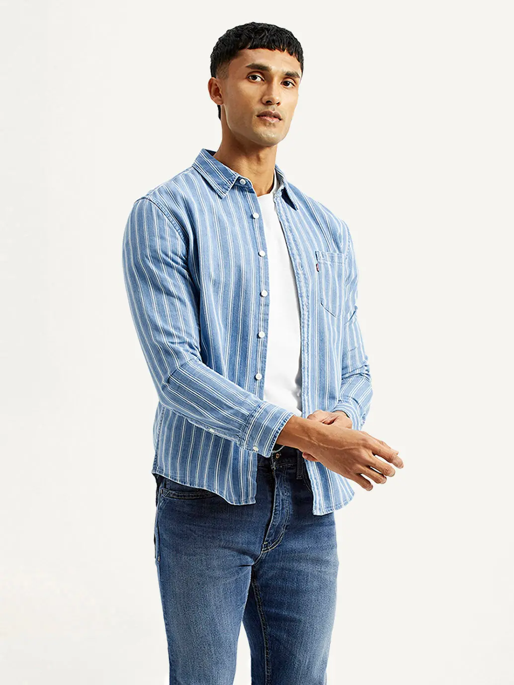 Men's Striped Light Blue Slim Fit Shirt 1