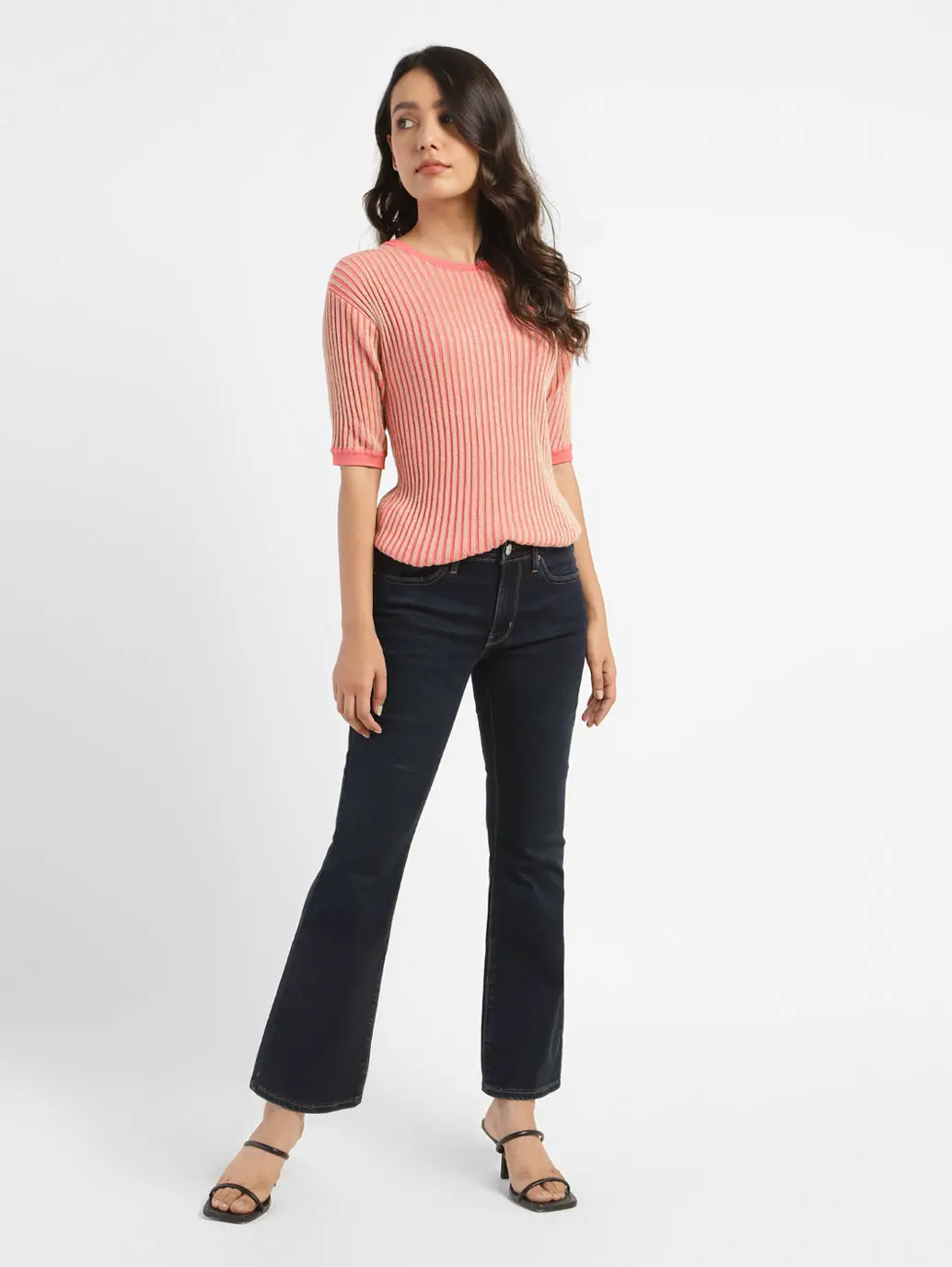 Women's 715 Navy Blue Flared Fit Mid Rise Jeans 1