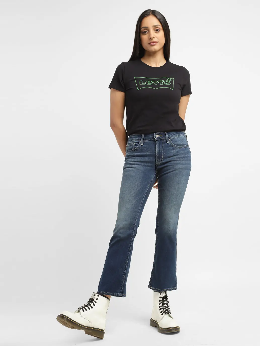 Women's 715 Blue Flared Fit Mid Rise Jeans 1
