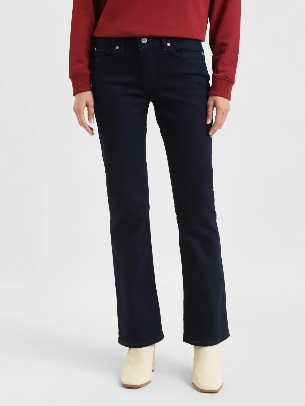 Women's 715 Navy Blue Flared Fit Mid Rise Jeans 1