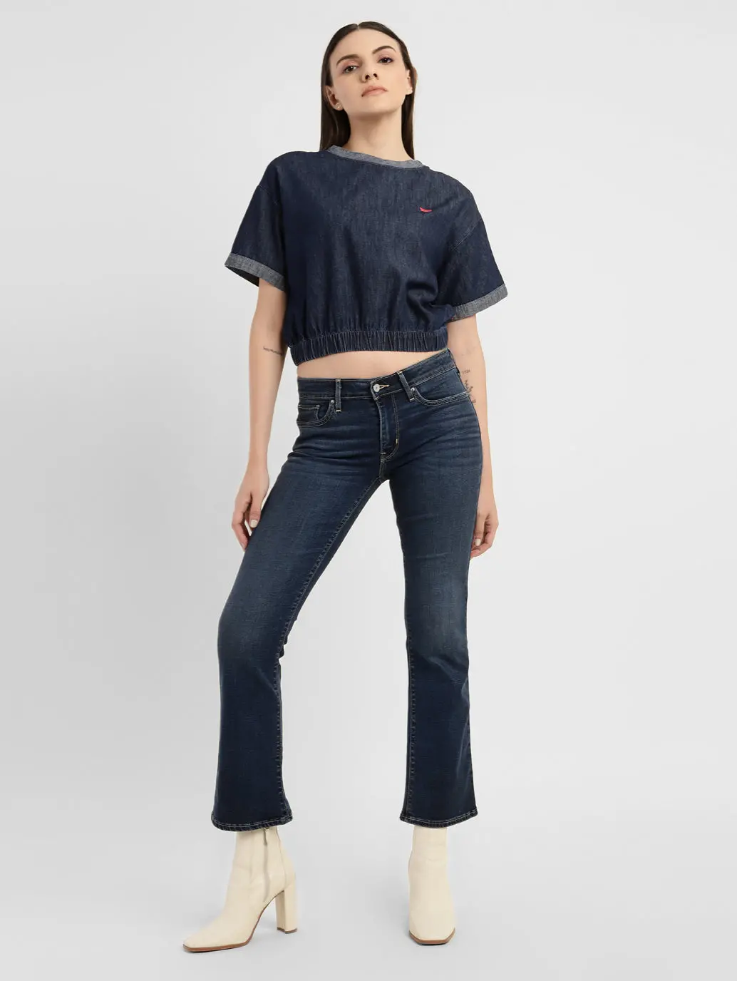 Women's 715 Blue Flared Fit Mid Rise Jeans 2