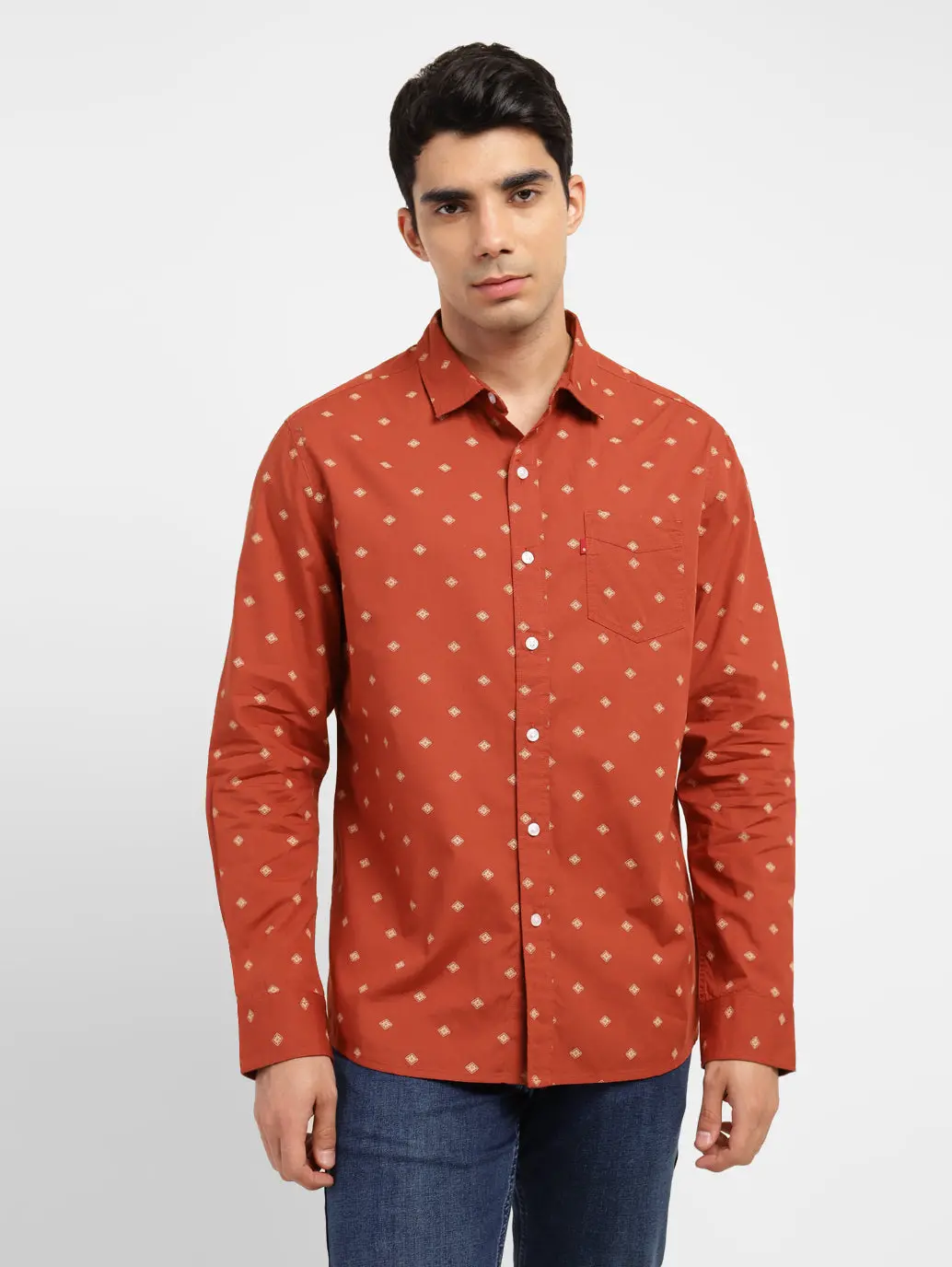 Men's Geometric Print Spread Collar Shirt 1