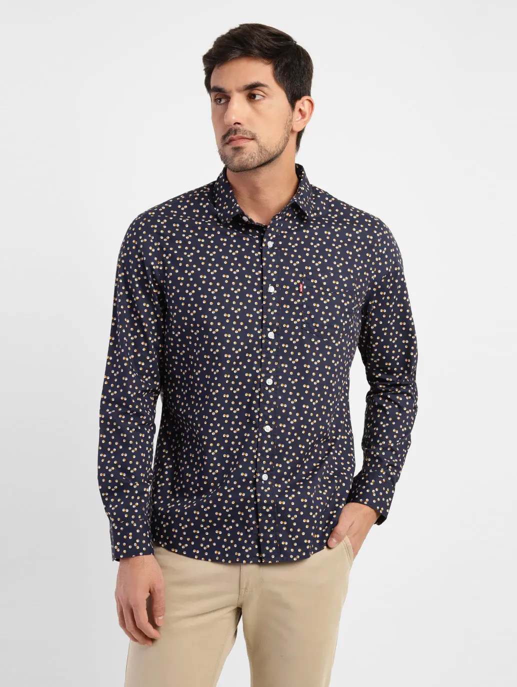 Men's Geometric Print Spread Collar Shirt 1