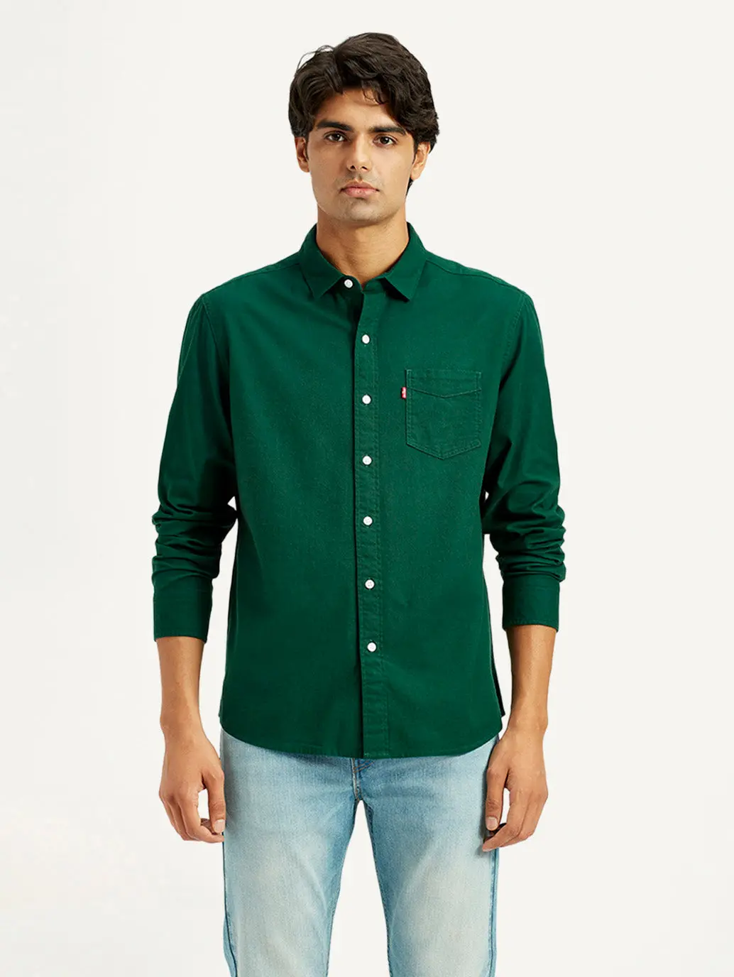 Men's Solid Dark Green Slim Fit Shirt 1