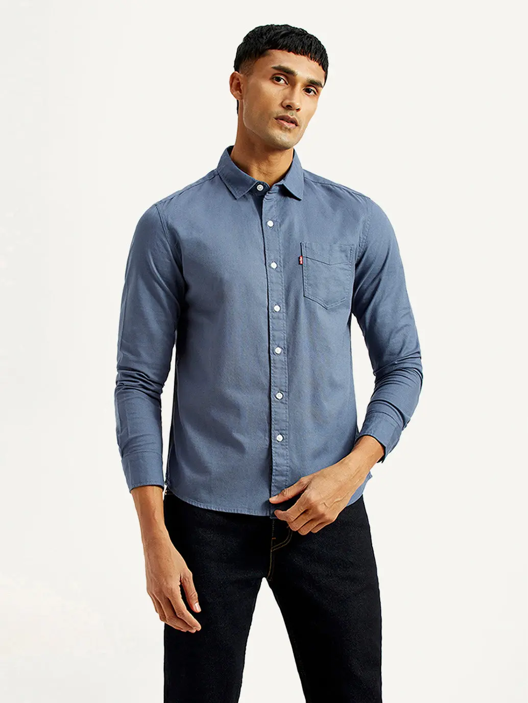 Men's Solid Navy Slim Fit Shirt 3