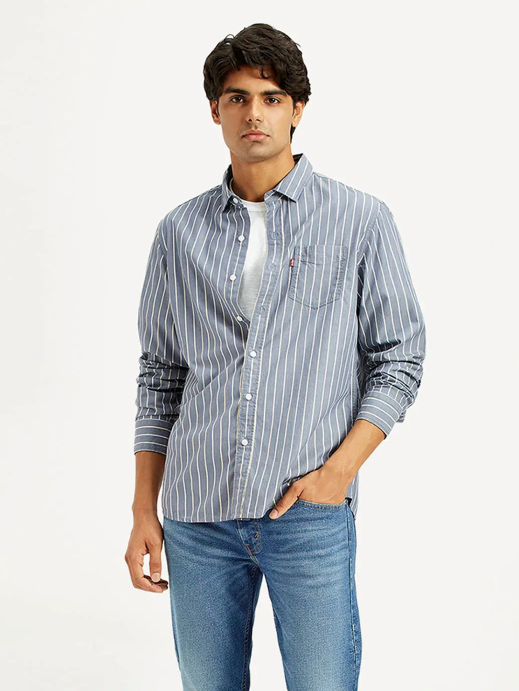 Men's Striped Blue Slim Fit Shirt 1