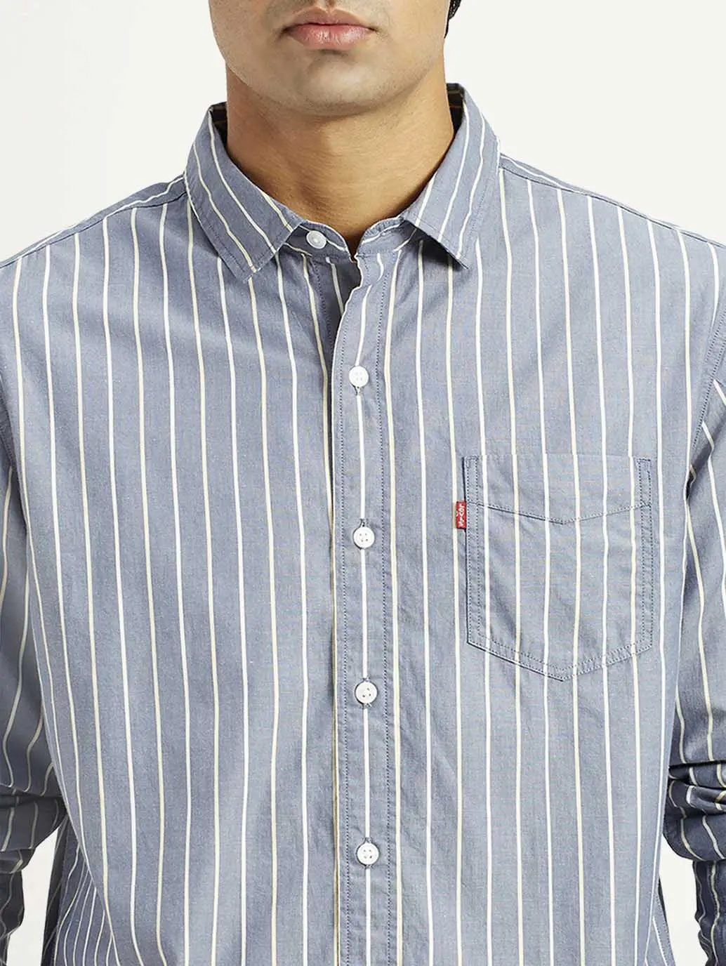 Men's Striped Blue Slim Fit Shirt 4