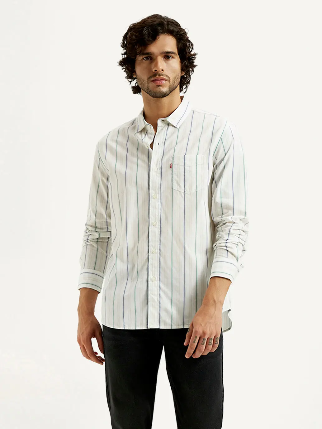 Men's Striped White Slim Fit Shirt 1