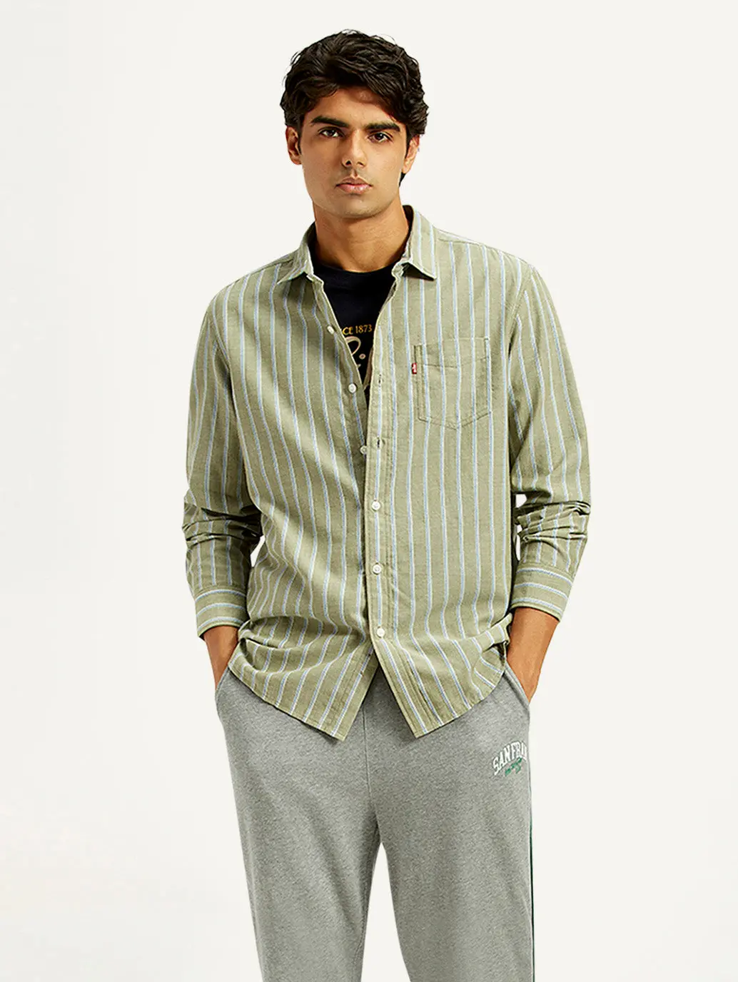 Men's Striped Olive Green Slim Fit Shirt 1