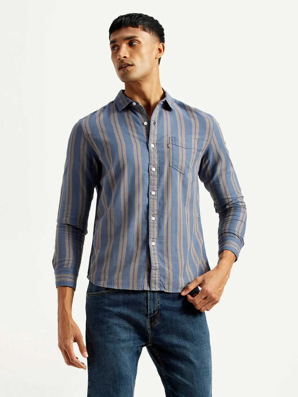 Men's Striped Blue Slim Fit Shirt 1