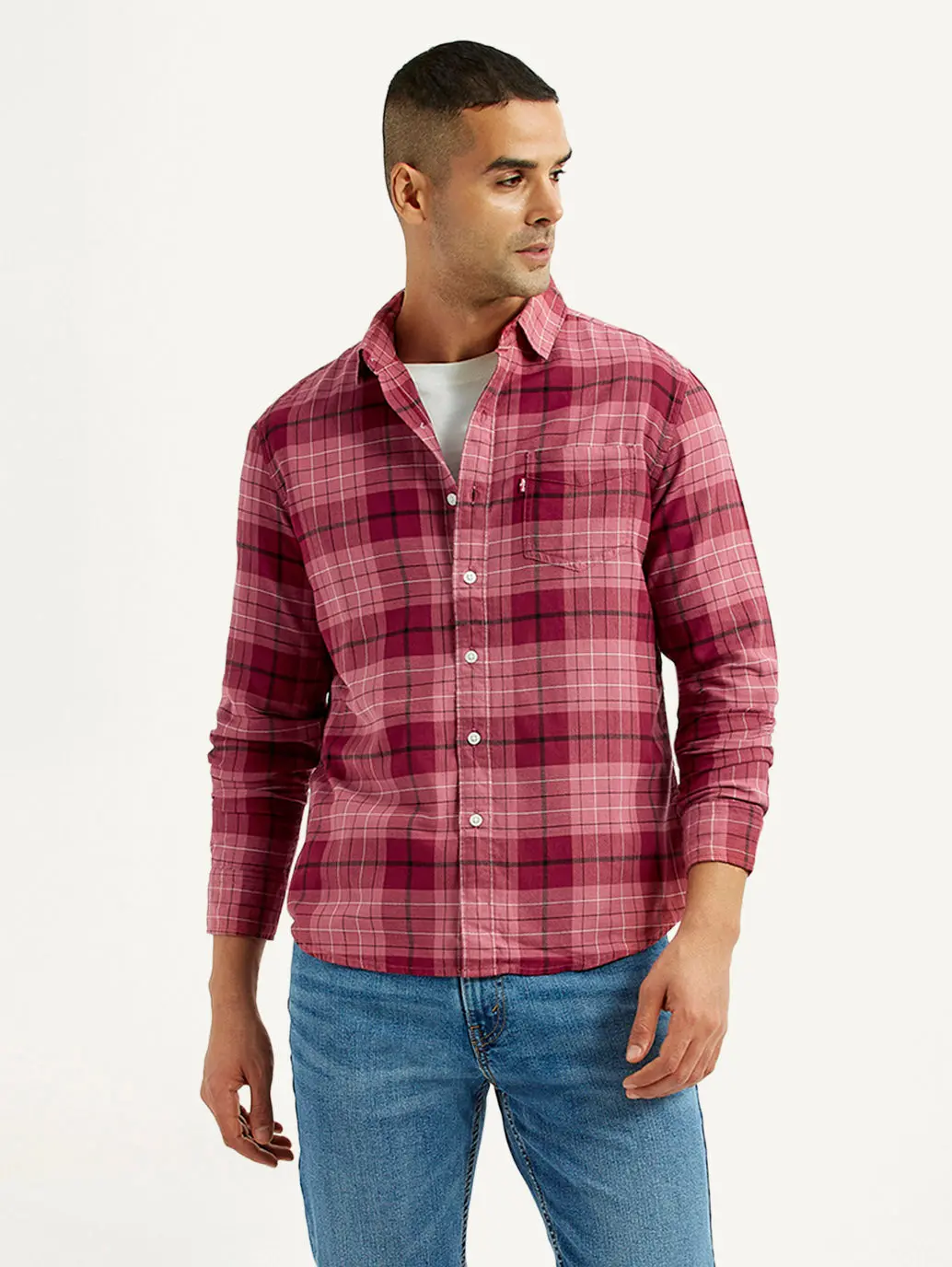 Men's Checkered Red Slim Fit Shirt 1