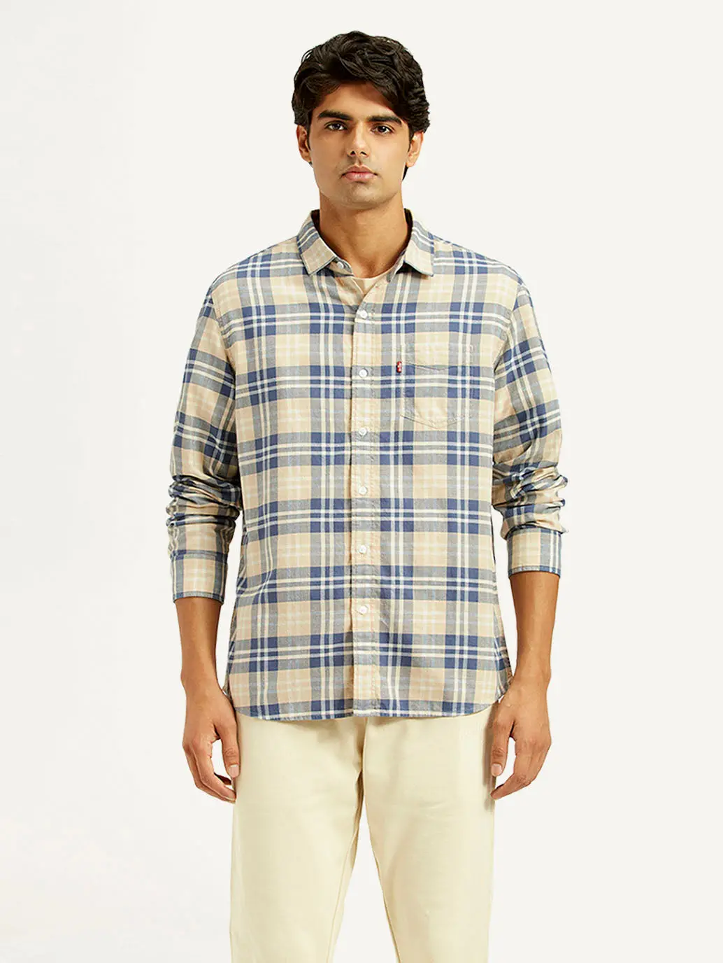 Men's Checkered Beige Slim Fit Shirt 1
