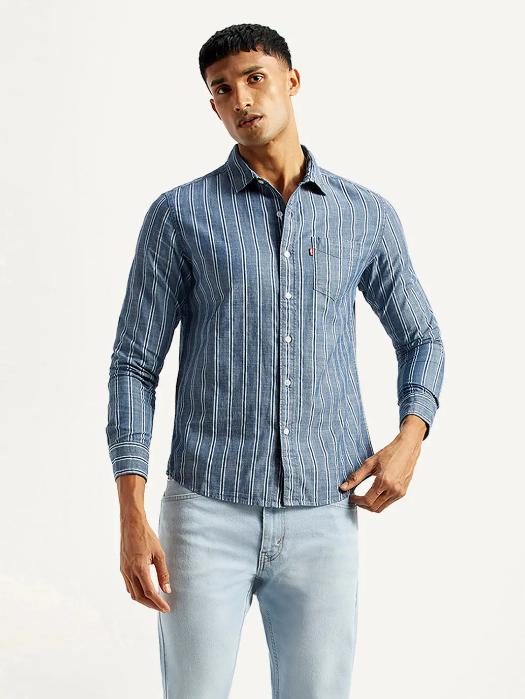 Men's Striped Blue Slim Fit Shirt 1