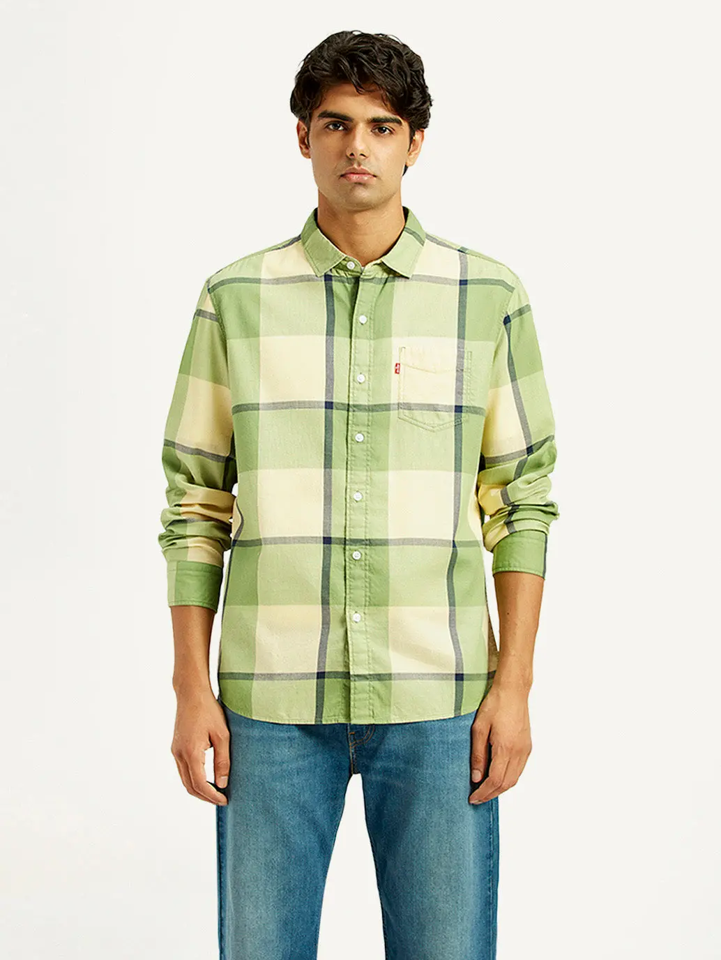 Men's Checkered Light Green Slim Fit Shirt 1