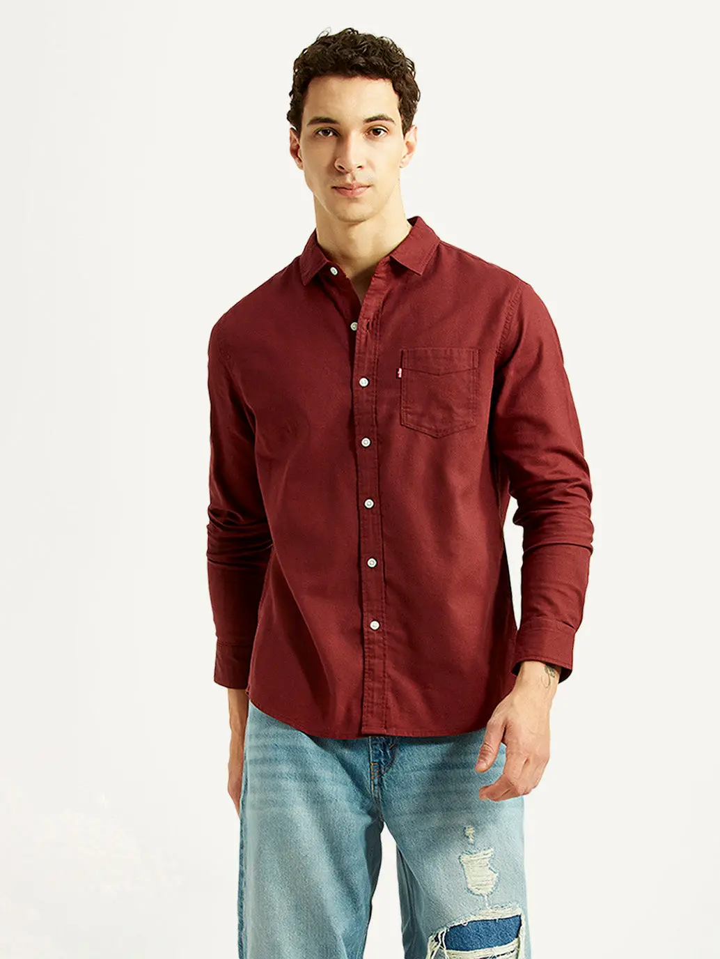 Men's Solid Maroon Slim Fit Oxford Shirt 1