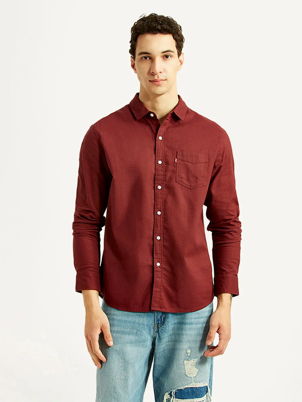 Men's Solid Maroon Slim Fit Oxford Shirt 2