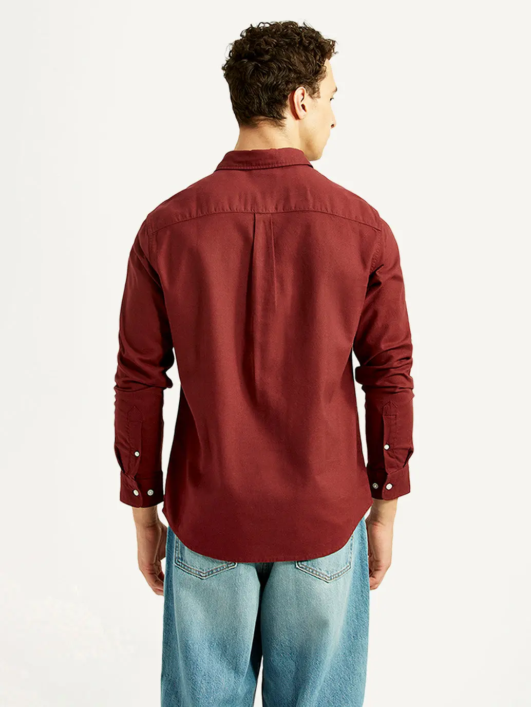 Men's Solid Maroon Slim Fit Oxford Shirt 3