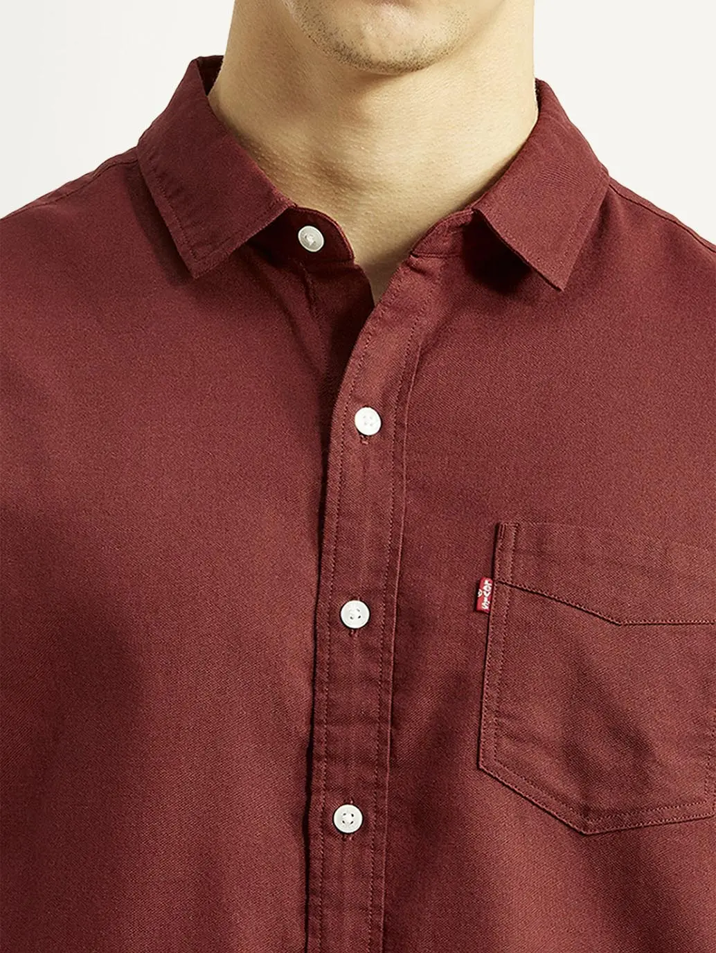 Men's Solid Maroon Slim Fit Oxford Shirt 4