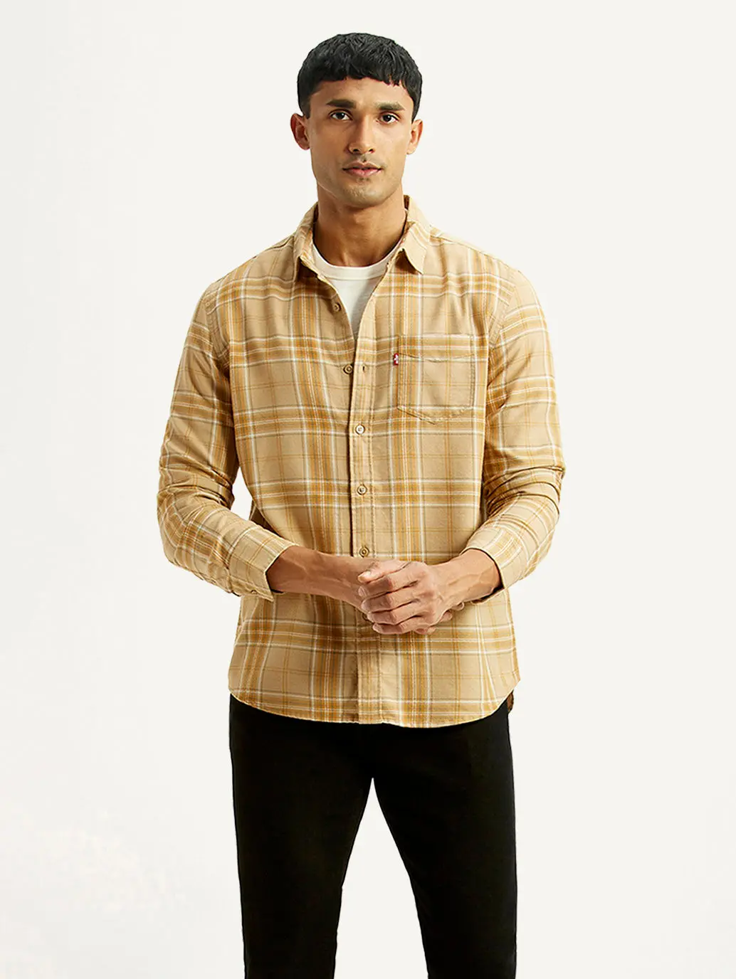 Men's Checkered Beige Slim Fit Shirt 1