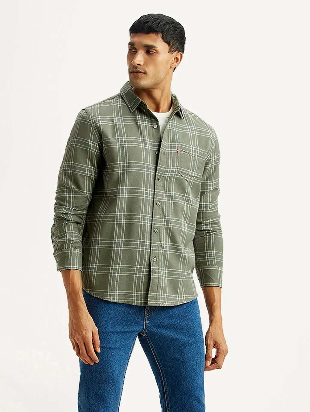 Men's Checkered Olive Slim Fit Shirt 1