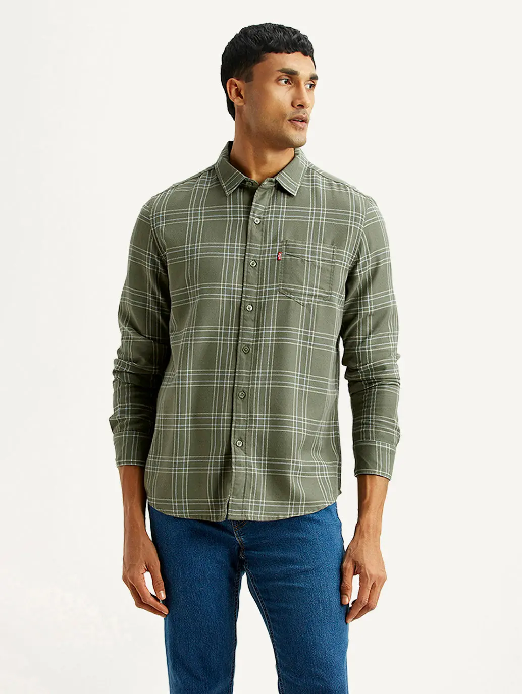 Men's Checkered Olive Slim Fit Shirt 3