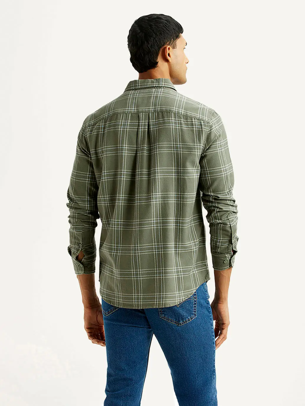 Men's Checkered Olive Slim Fit Shirt 2