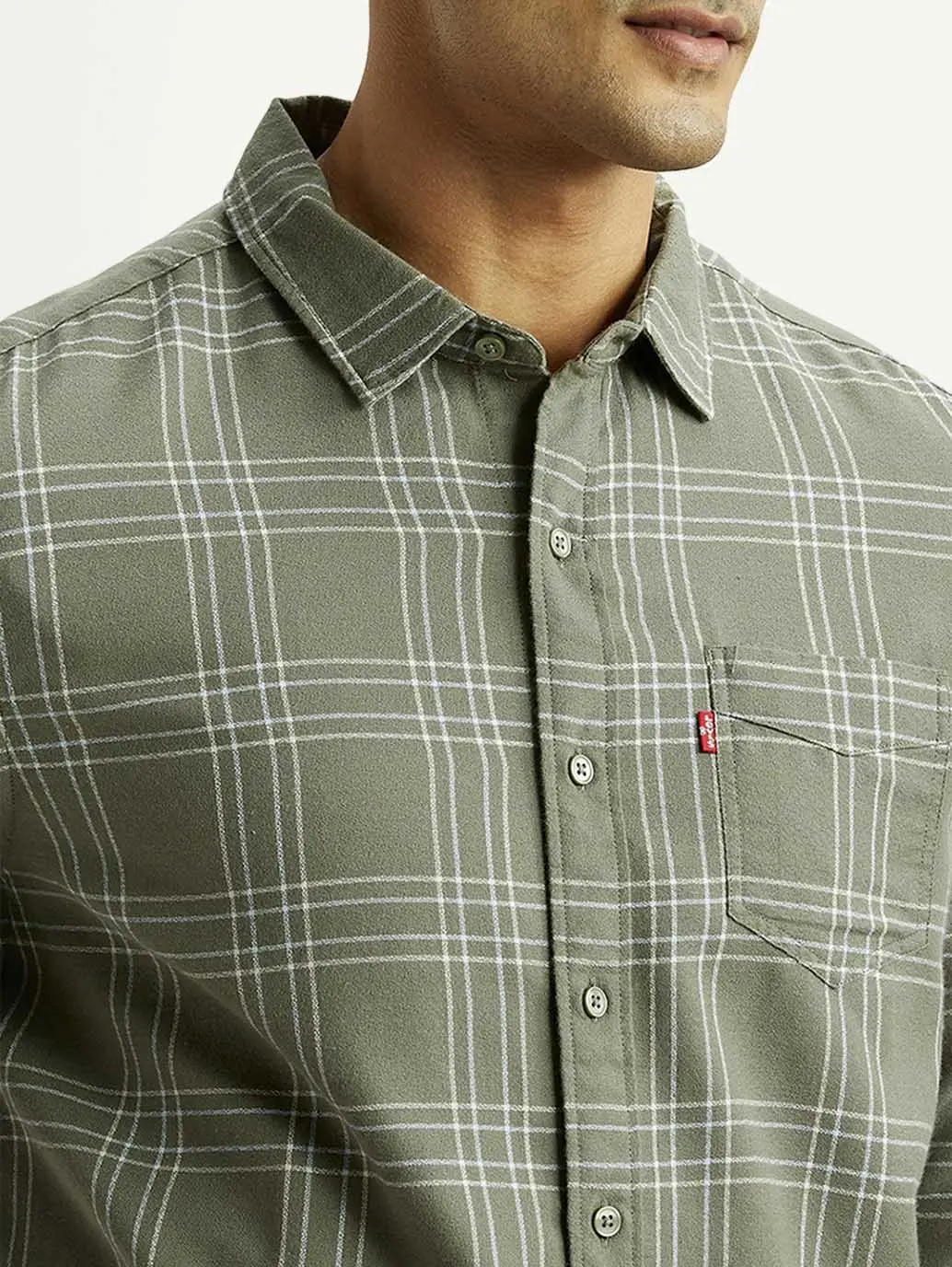 Men's Checkered Olive Slim Fit Shirt 5
