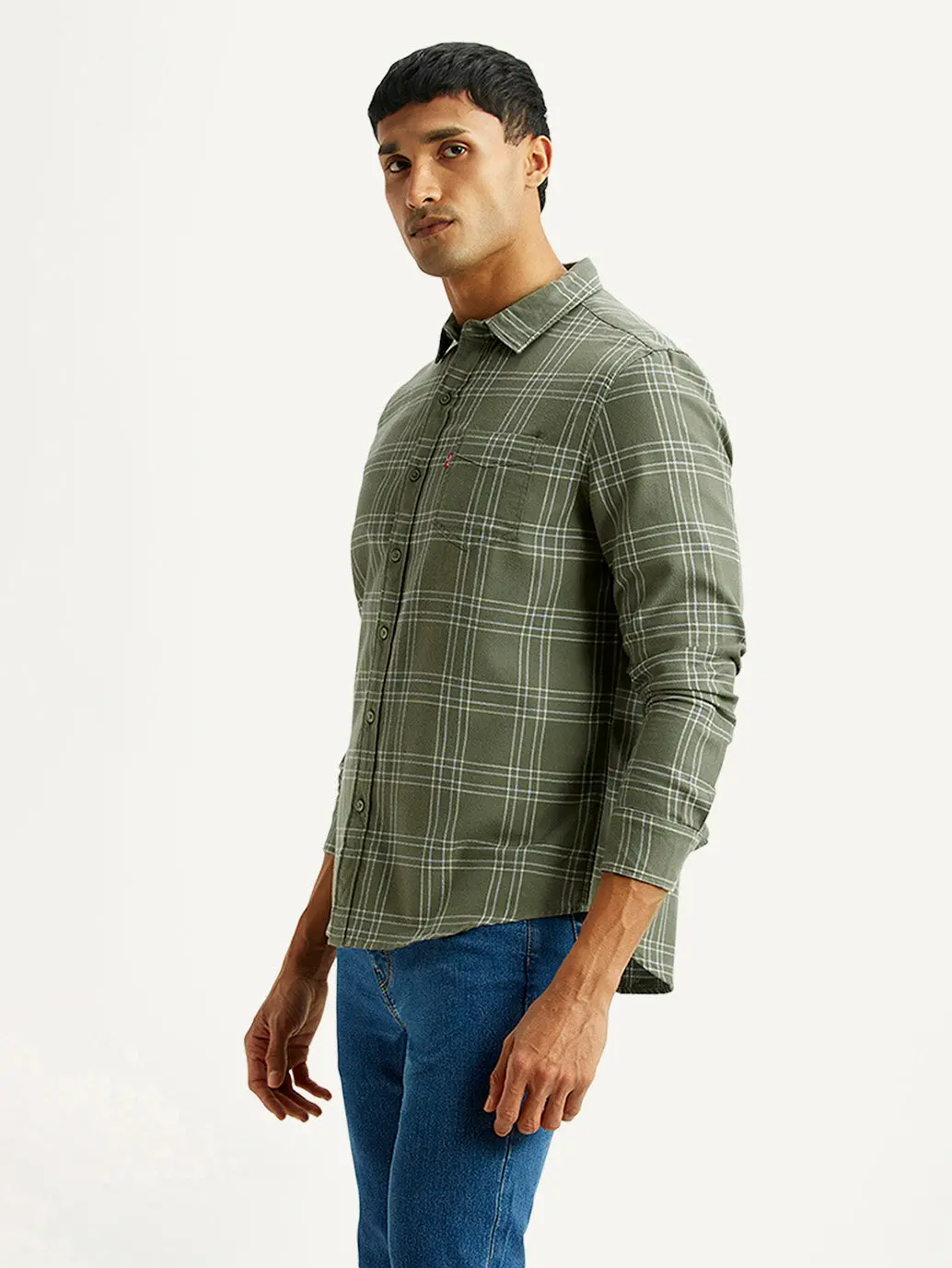 Men's Checkered Olive Slim Fit Shirt 4