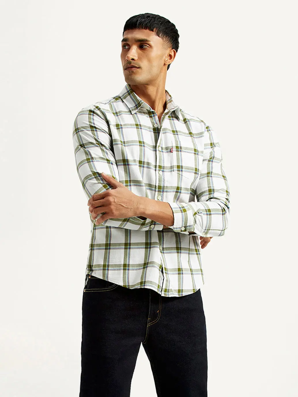 Men's Checkered White Slim Fit Shirt 1