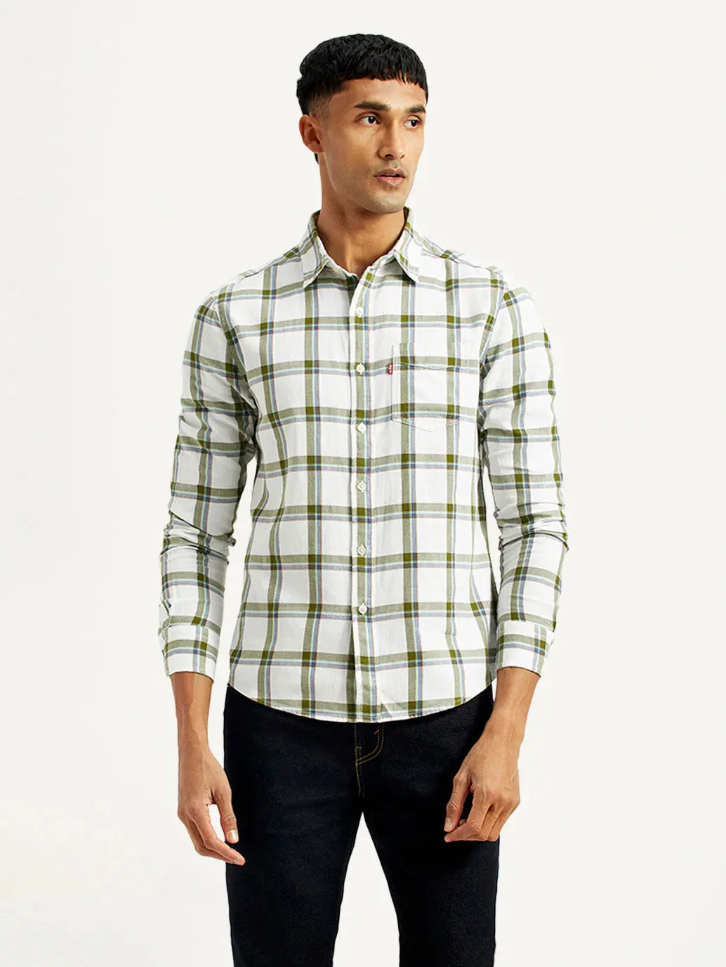 Men's Checkered White Slim Fit Shirt 5