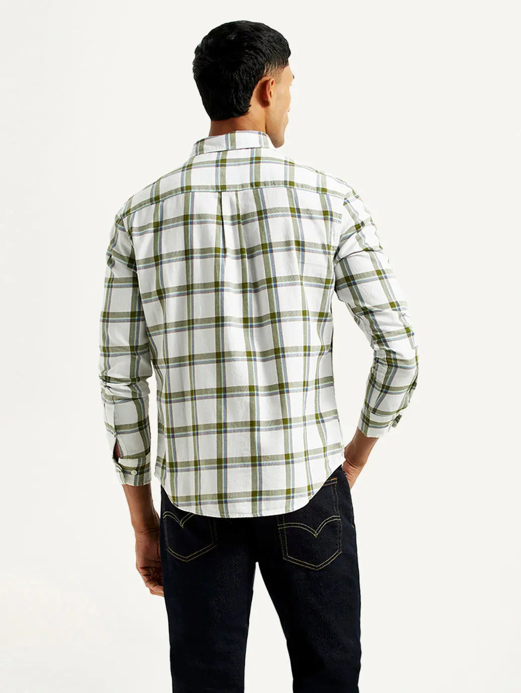 Men's Checkered White Slim Fit Shirt 2