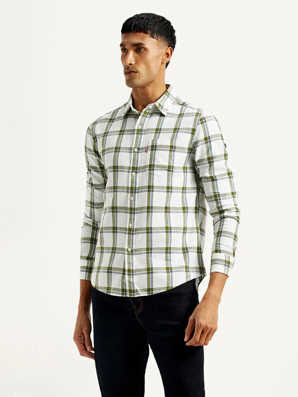 Men's Checkered White Slim Fit Shirt 4