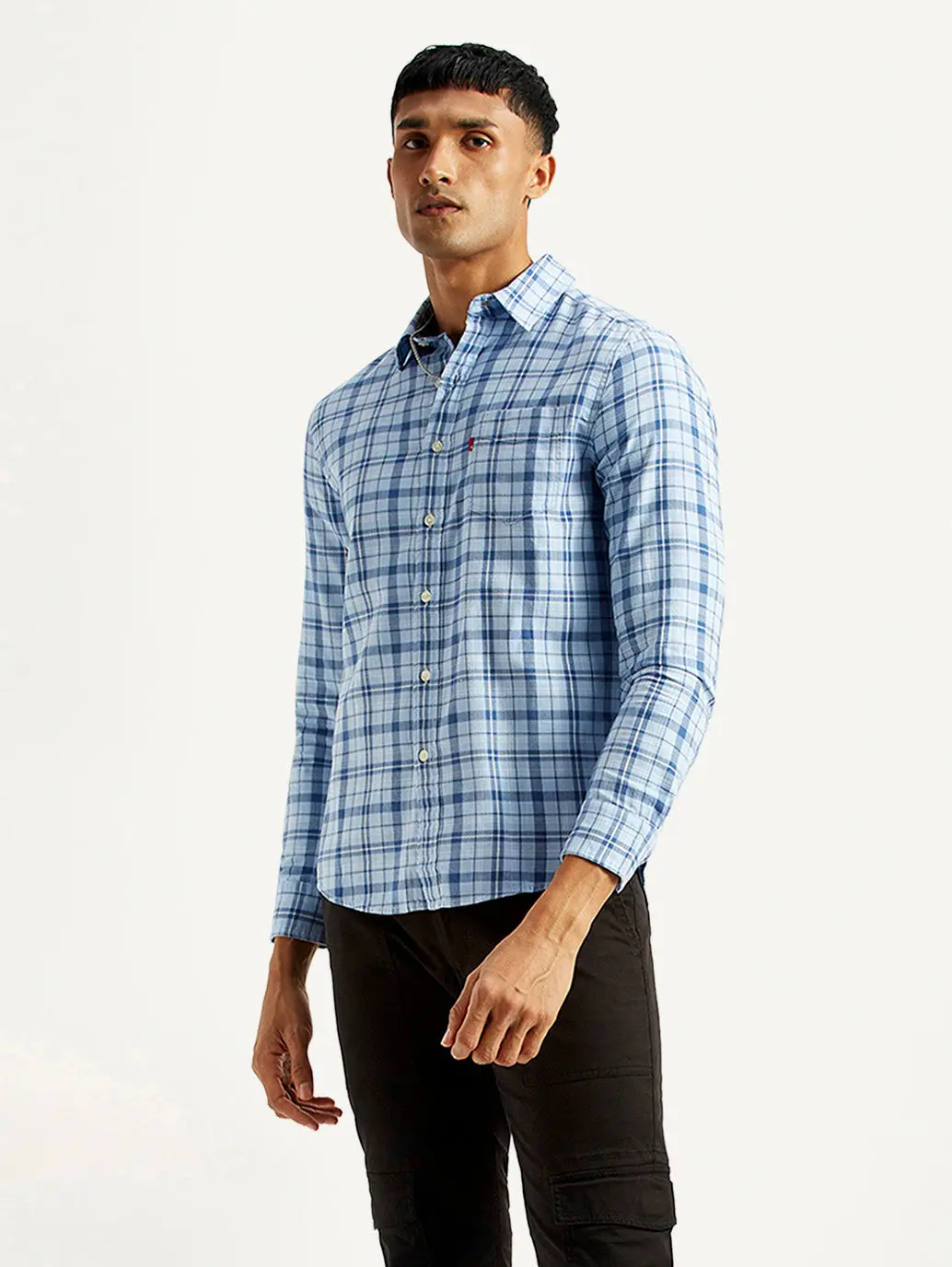 Men's Checkered Blue Slim Fit Shirt 1