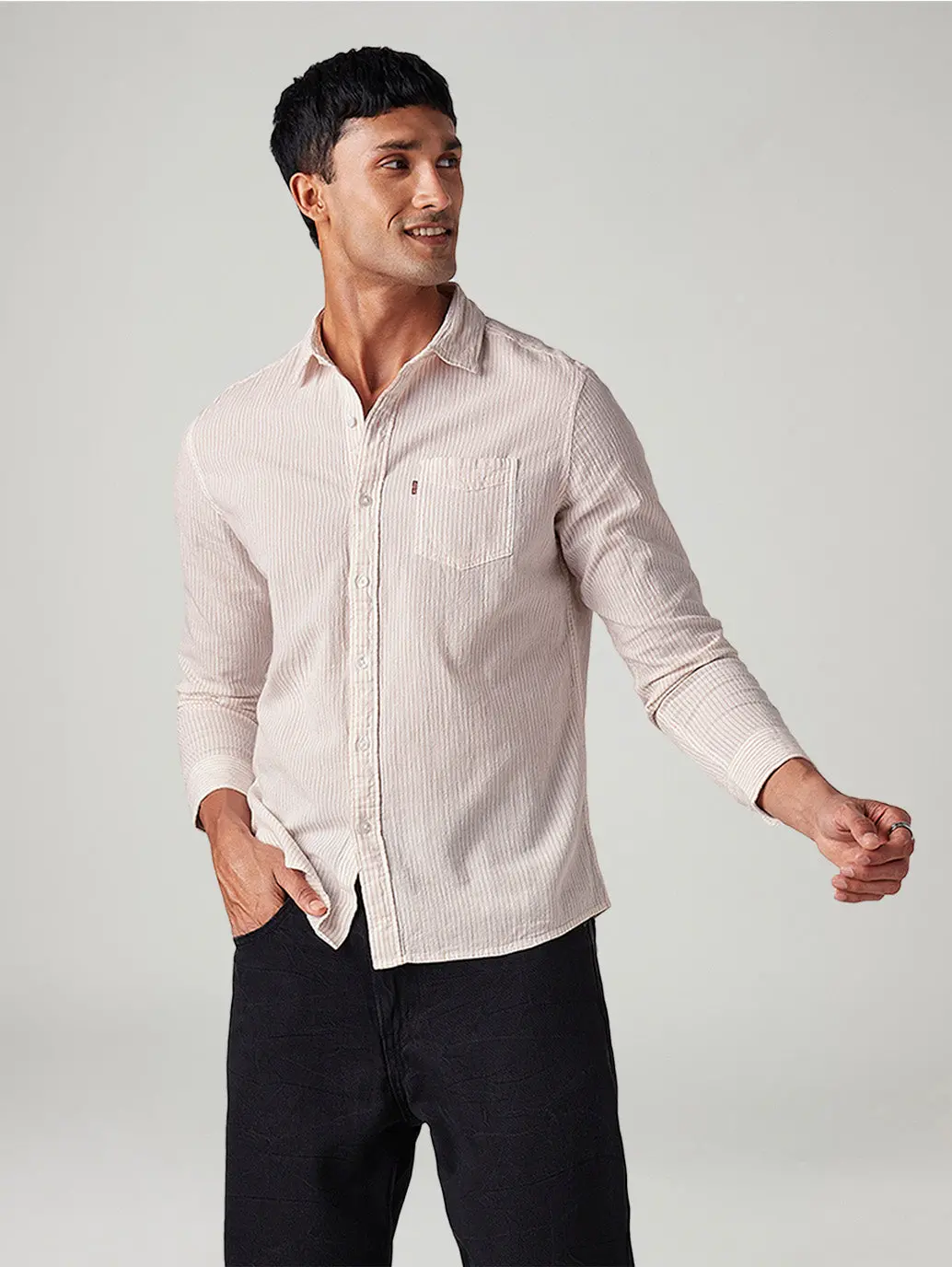 Men's Striped Slim Fit Textured Shirt 1