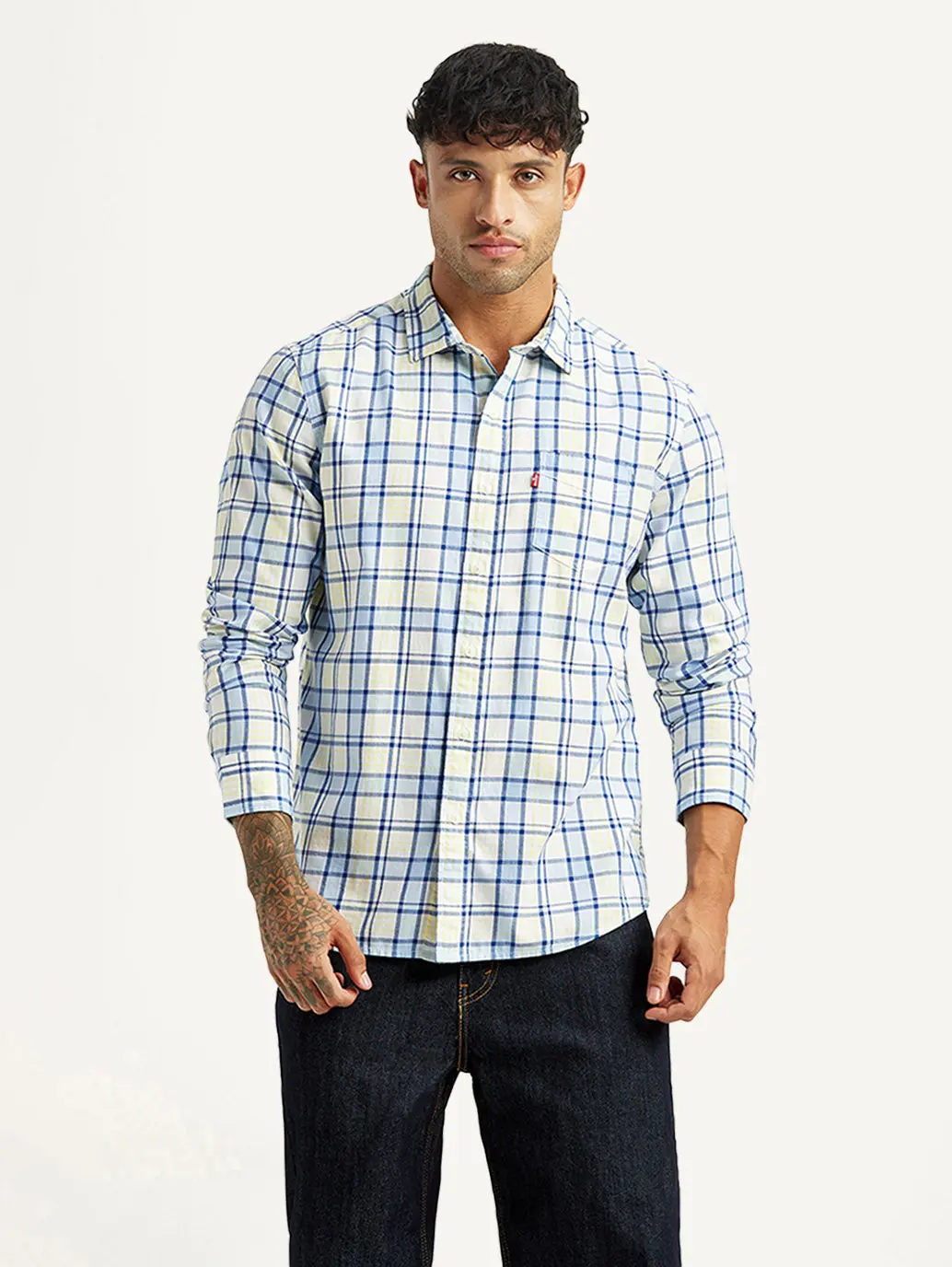Men's Checkered Blue Slim Fit Shirt 1