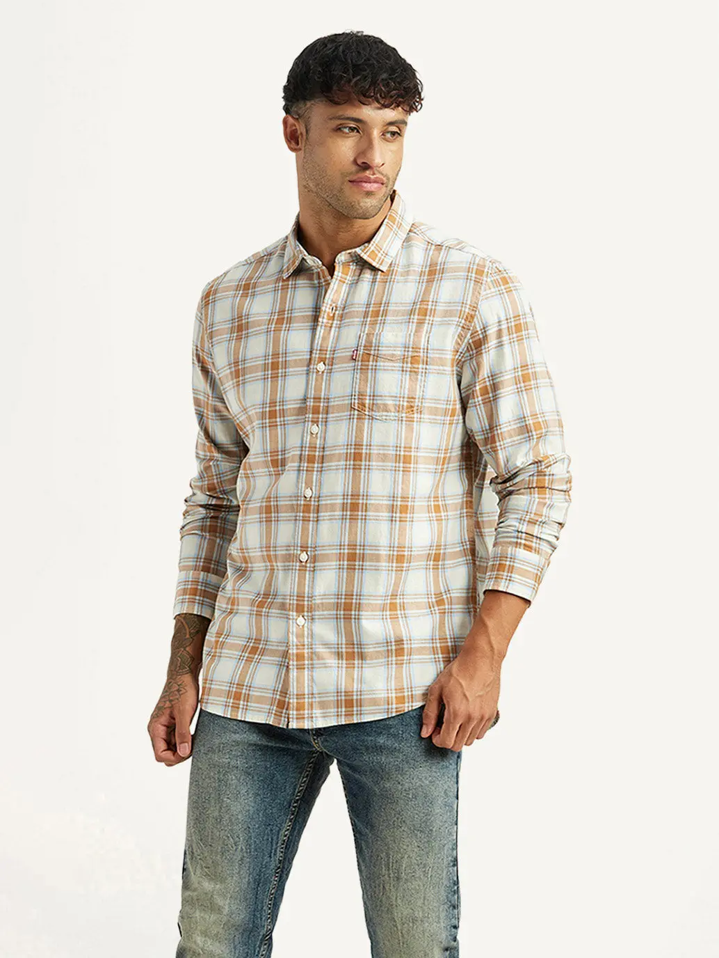 Men's Checkered White Slim Fit Shirt 1