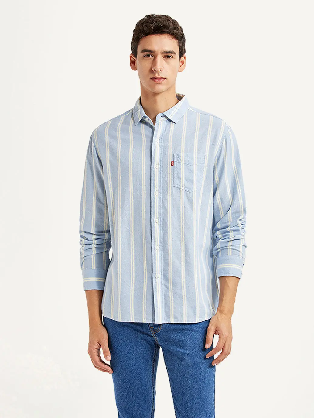 Men's Striped Light Blue Slim Fit Shirt 1