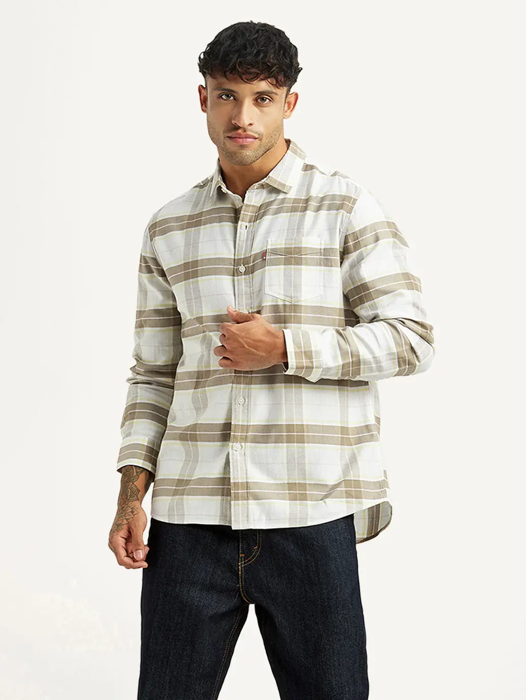 Men's Checkered White Slim Fit Shirt 1