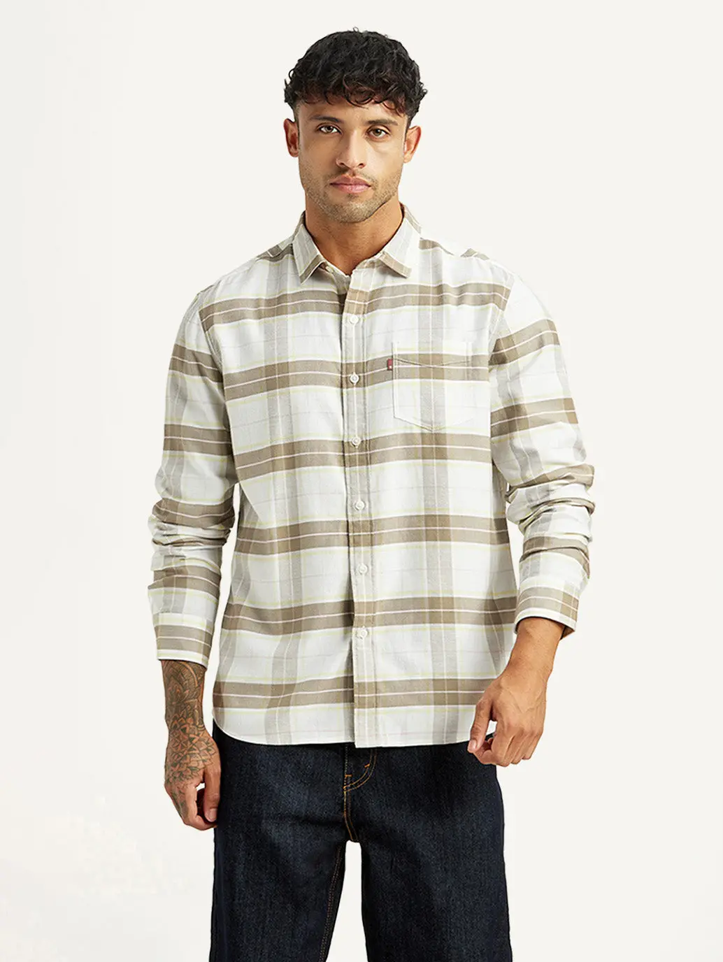 Men's Checkered White Slim Fit Shirt 4