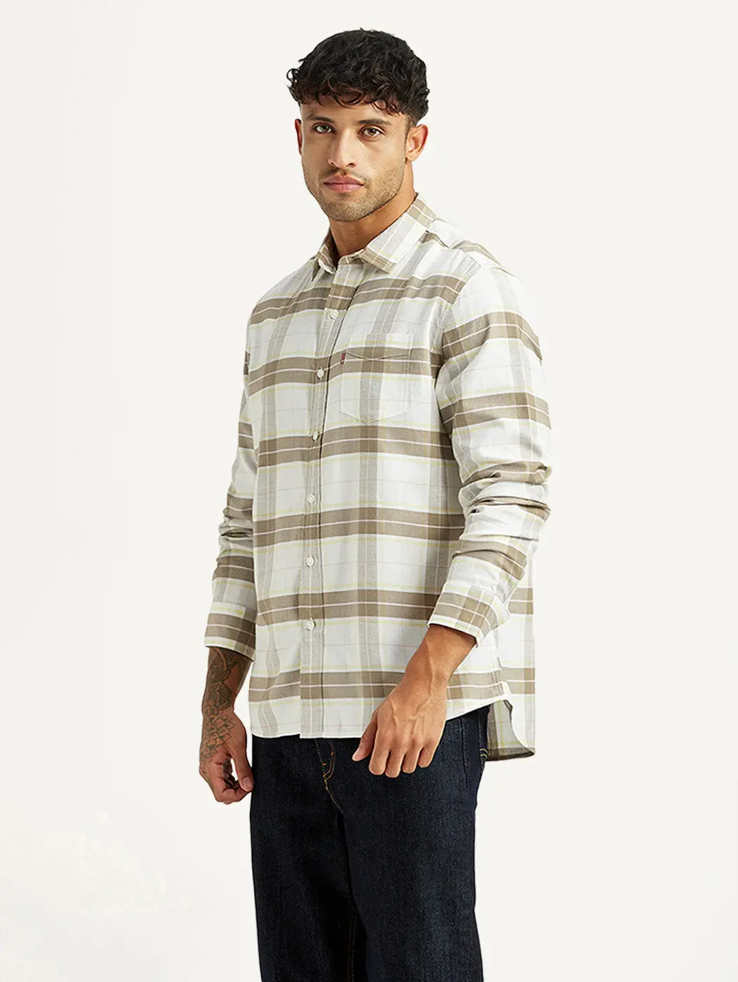 Men's Checkered White Slim Fit Shirt 3