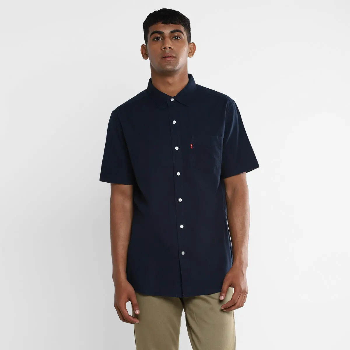 Men's Solid Spread Collar Shirt Blue 1