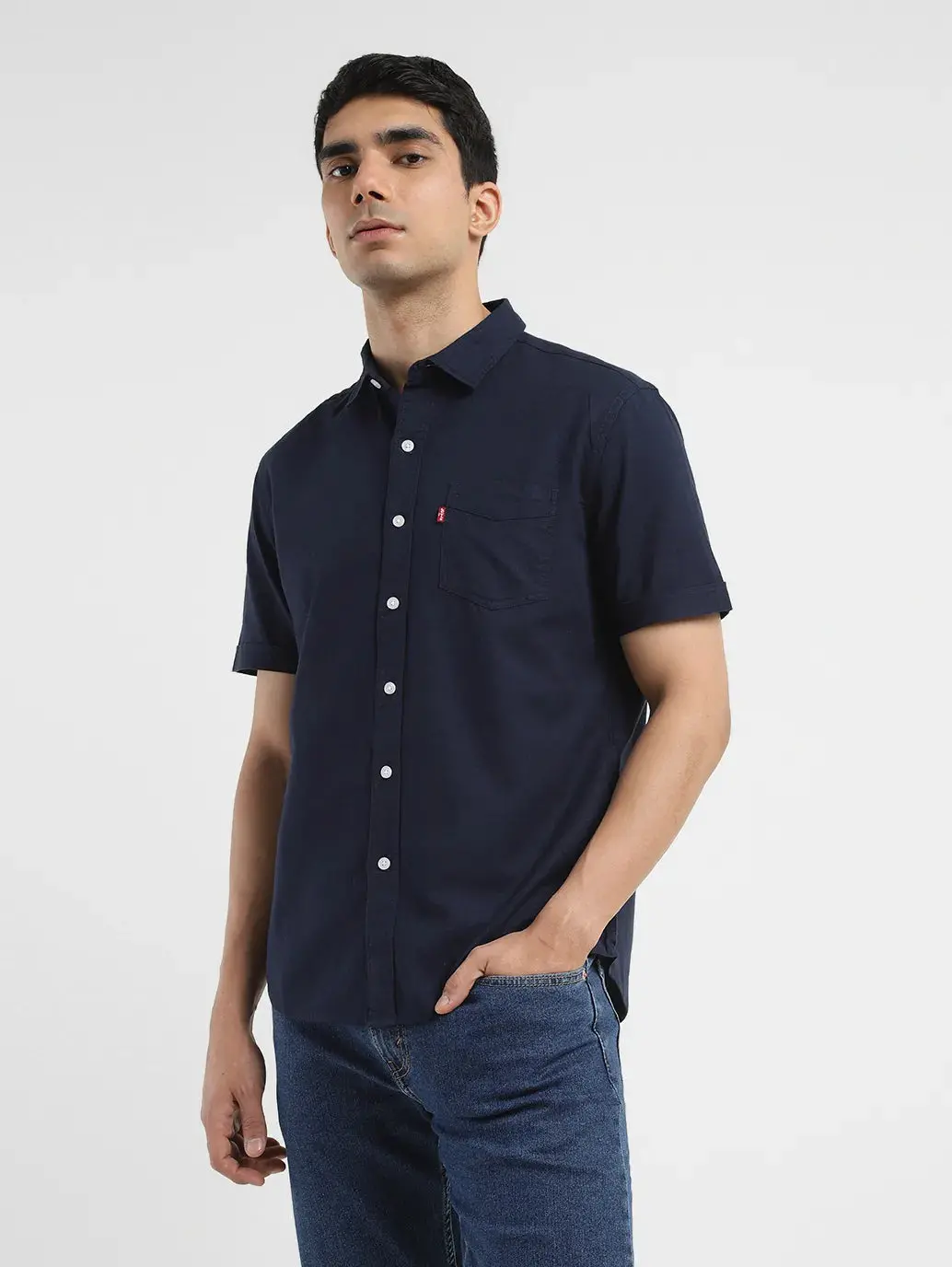 Men's Solid Spread Collar Shirt Blue 2