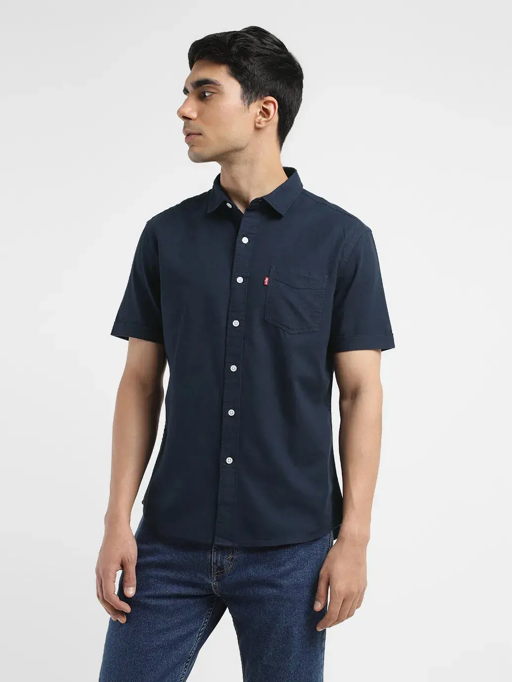 Men's Solid Spread Collar Shirt Blue 4