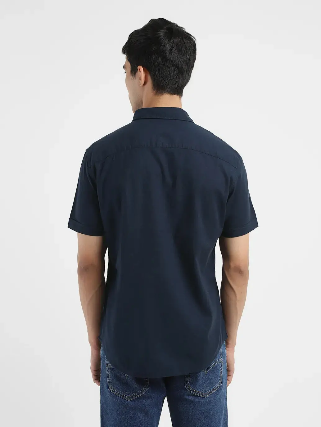 Men's Solid Spread Collar Shirt Blue 5
