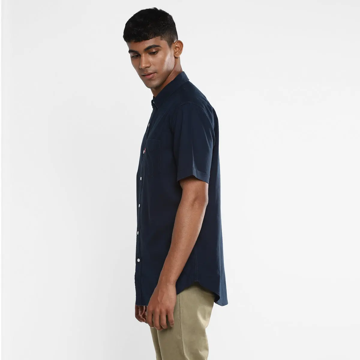 Men's Solid Spread Collar Shirt Blue 6