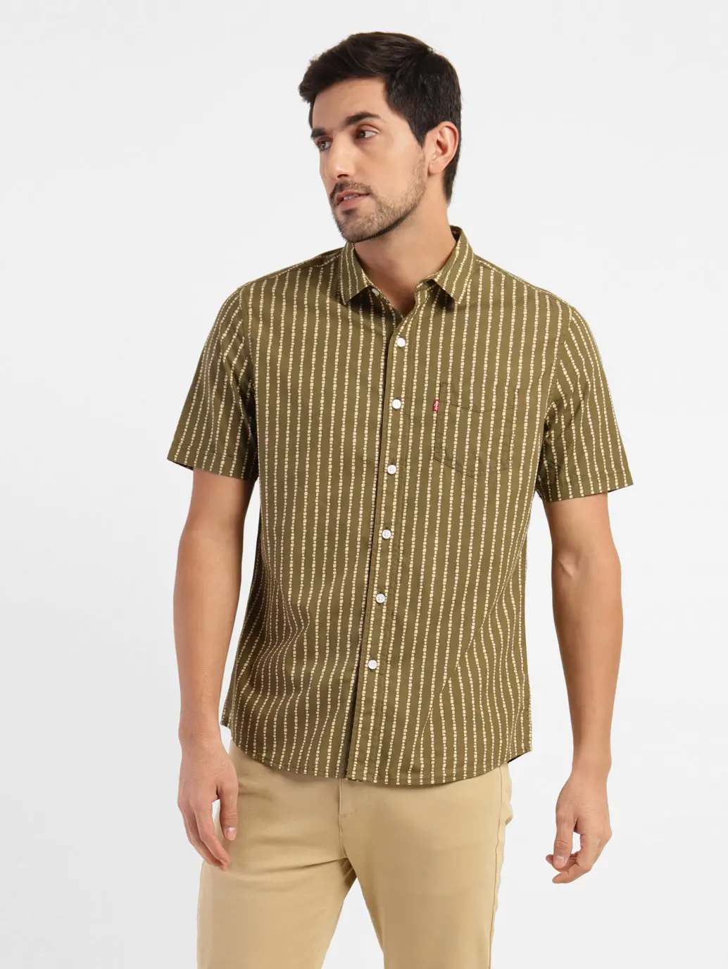 Men's Striped Spread Collar Shirt 1