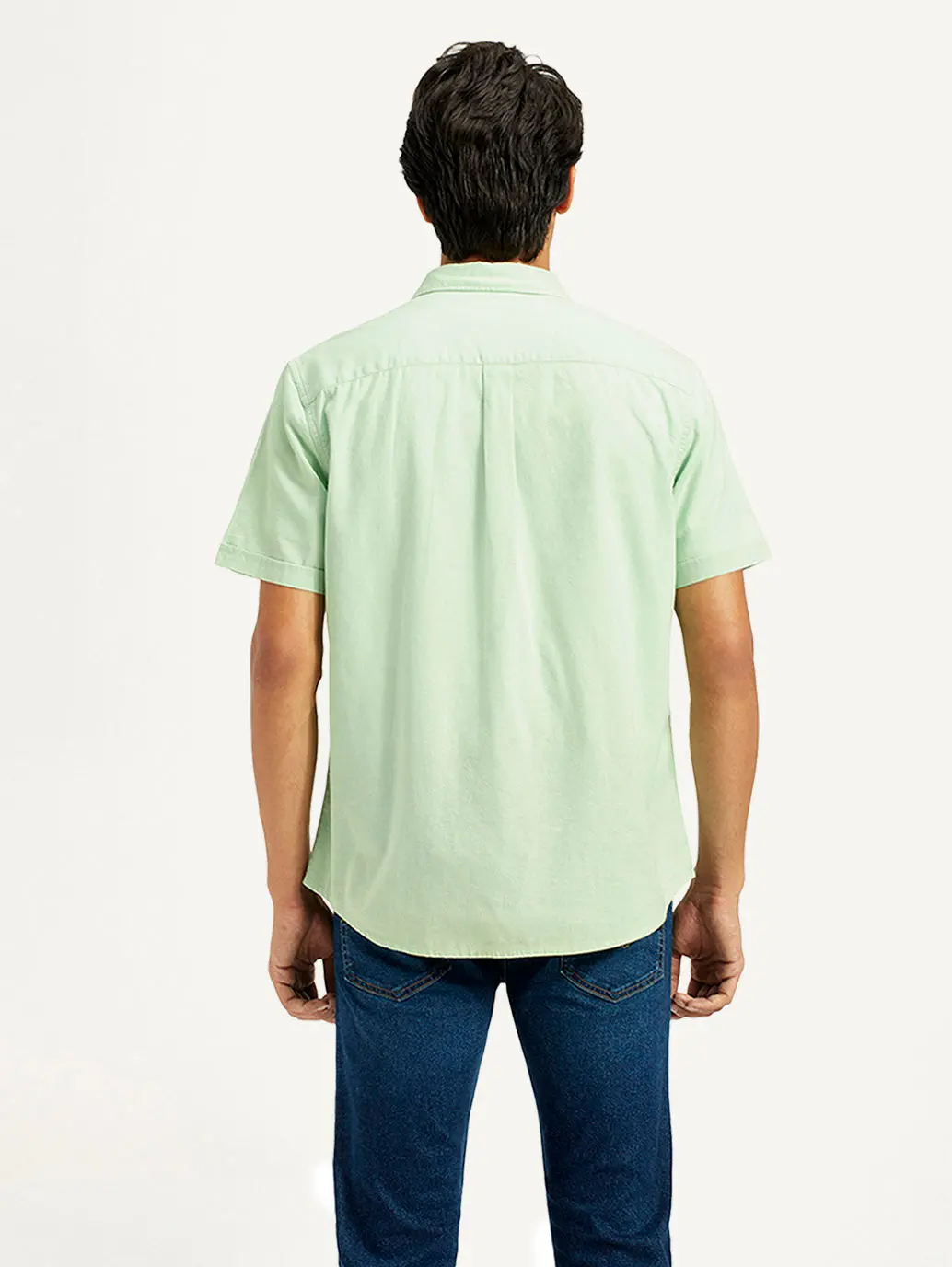 Men's Solid Green Spread Collar Shirt 2