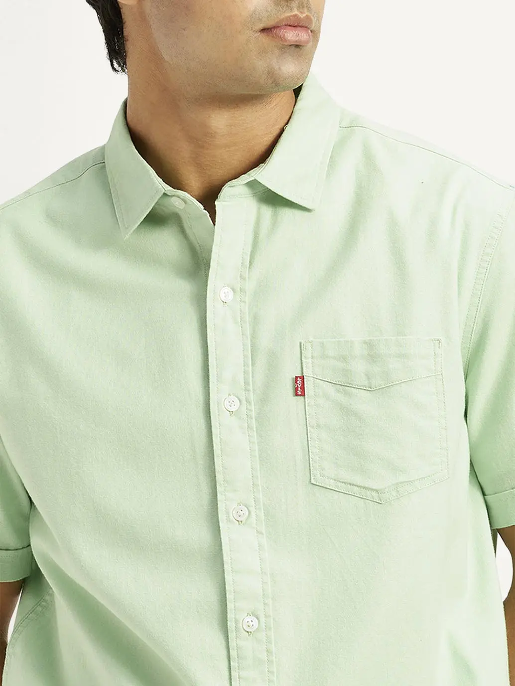 Men's Solid Green Spread Collar Shirt 3