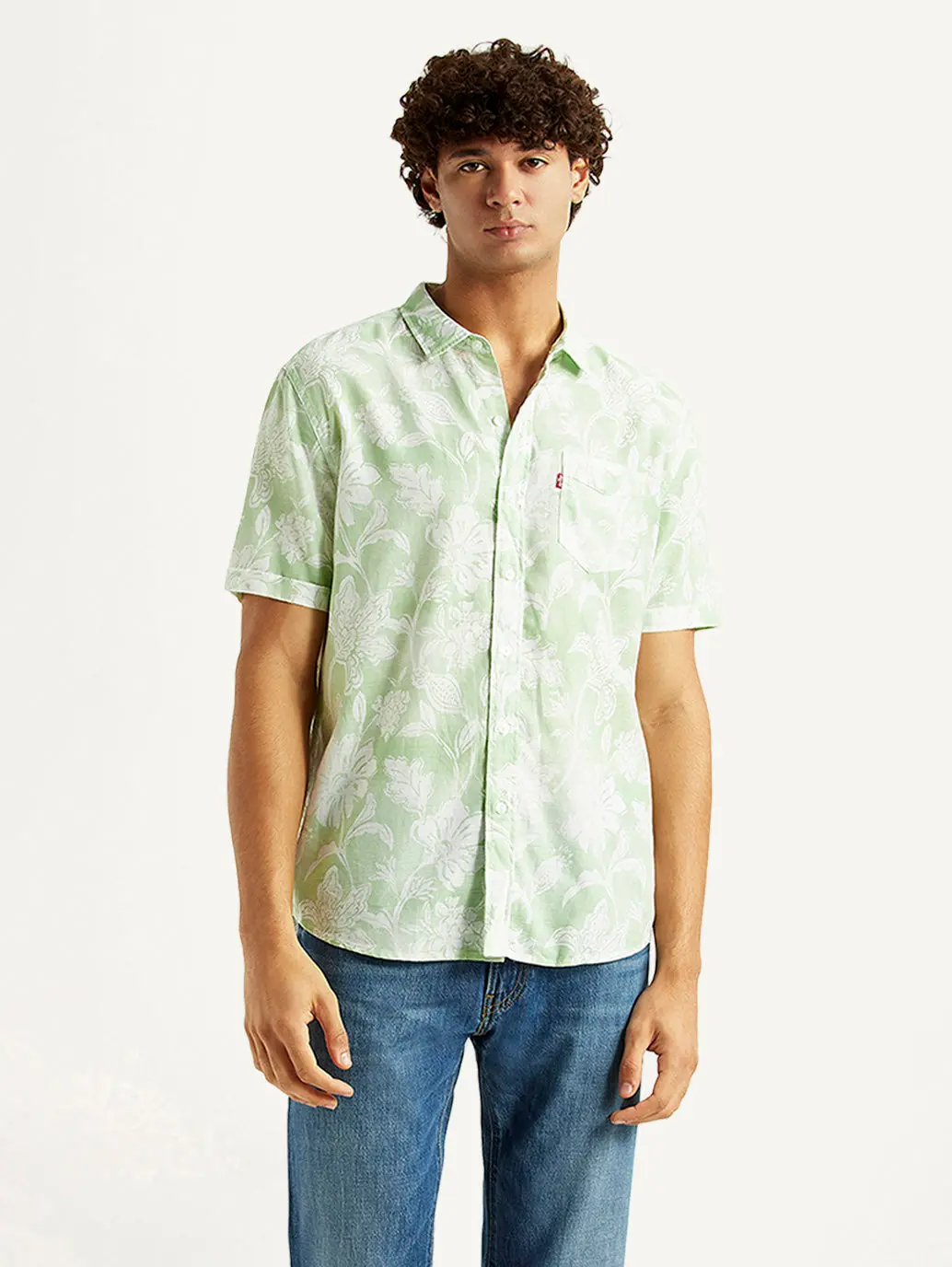 Men's Floral Light Green Slim Fit Shirt 1